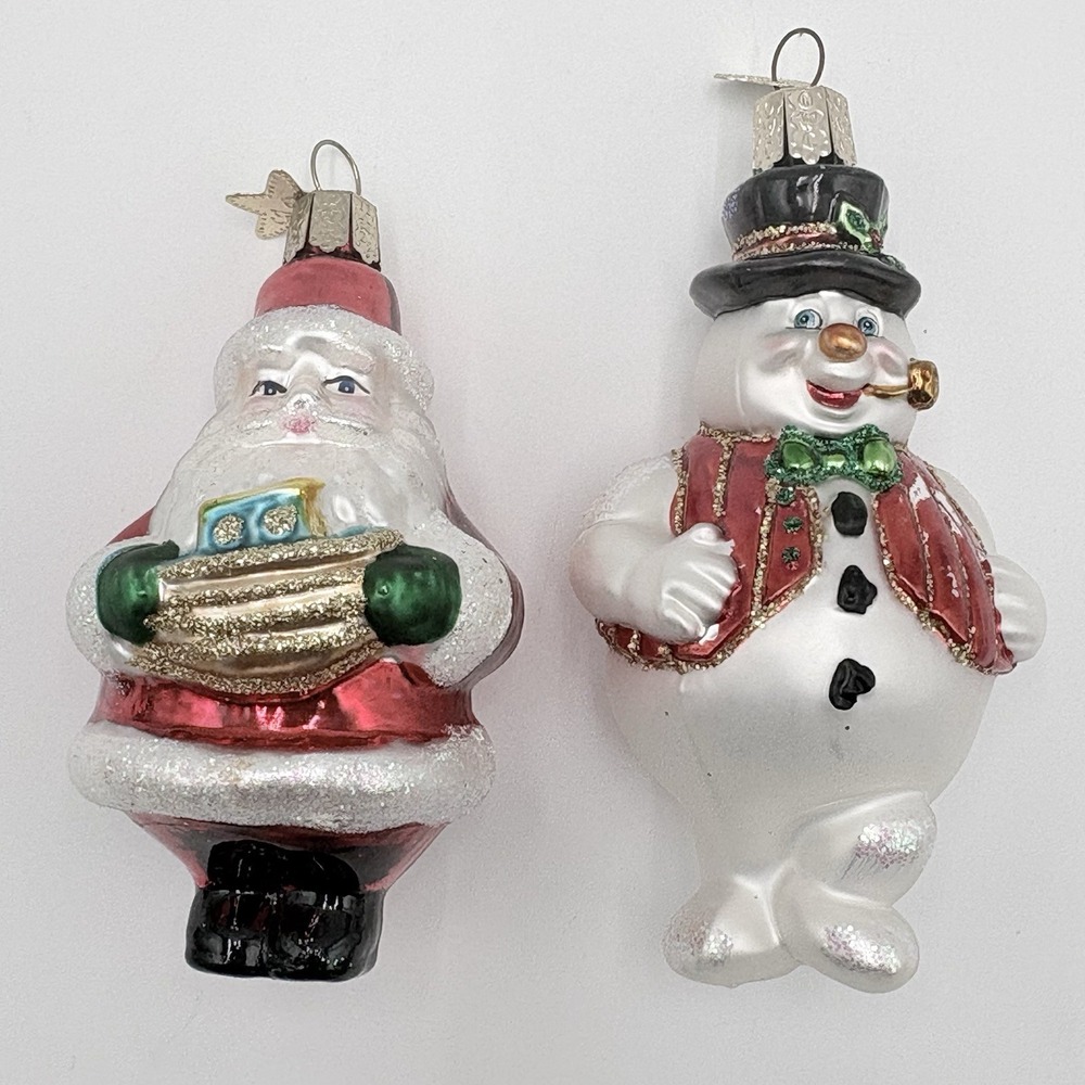 Old World Christmas Snowman Santa Glass Ornaments Lot 2 OWC Glitter Vintage